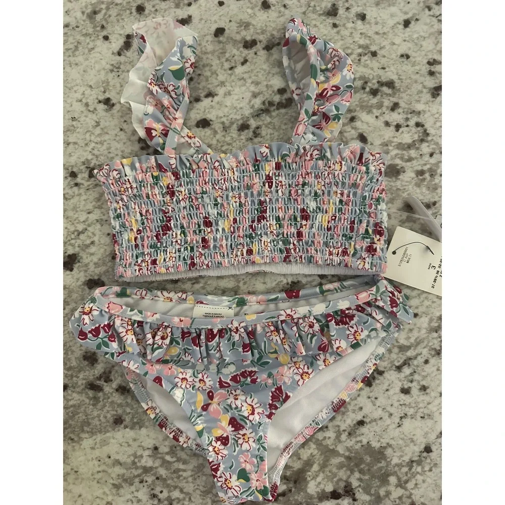 NWT Polo‎ Ralph Lauren Floral Smocked Two Piece 2pc Swimsuit 3